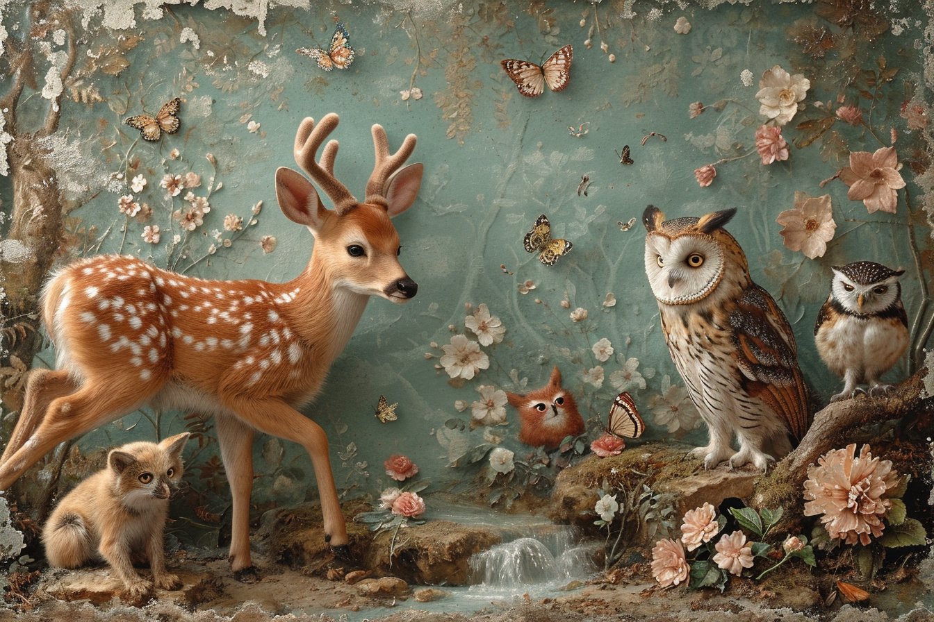 Papier peint animaux vintage pour une chambre d’enfant